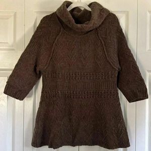 Sleeping On Snow Anthro Sweater Chocolate Brown Heart Cowl 3/4 Sleeve Angora S
